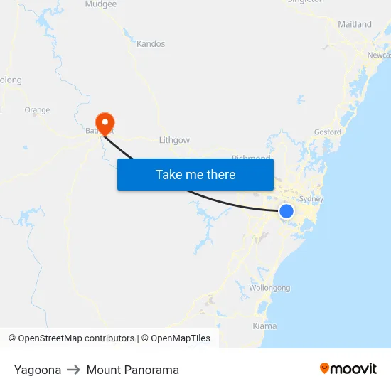 Yagoona to Mount Panorama map