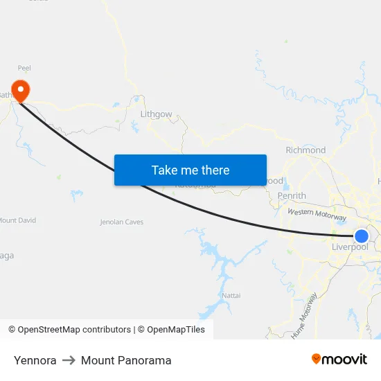 Yennora to Mount Panorama map