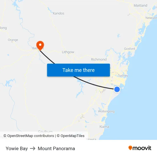Yowie Bay to Mount Panorama map