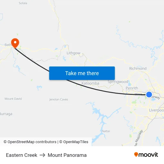 Eastern Creek to Mount Panorama map