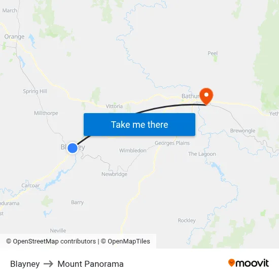 Blayney to Mount Panorama map