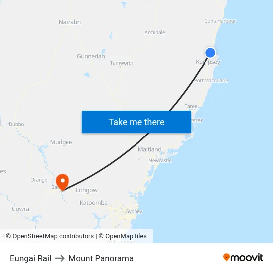 Eungai Rail to Mount Panorama map