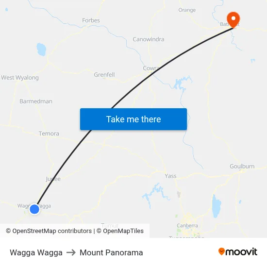 Wagga Wagga to Mount Panorama map
