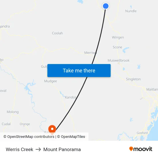 Werris Creek to Mount Panorama map