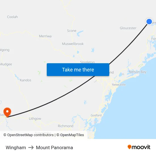 Wingham to Mount Panorama map