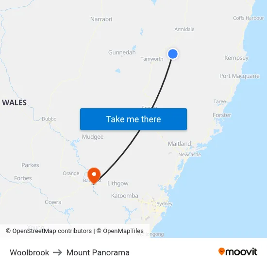 Woolbrook to Mount Panorama map