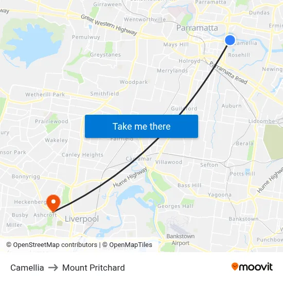 Camellia to Mount Pritchard map
