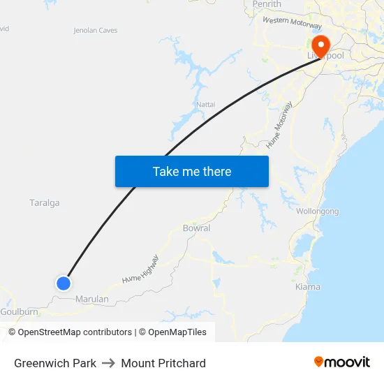 Greenwich Park to Mount Pritchard map