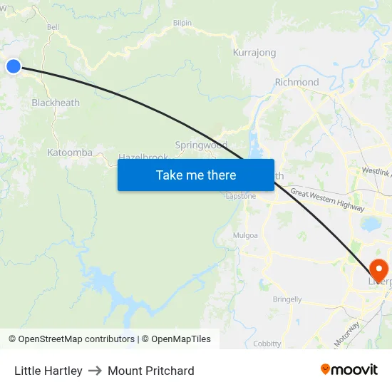 Little Hartley to Mount Pritchard map