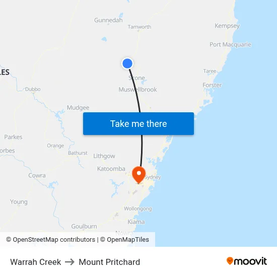 Warrah Creek to Mount Pritchard map