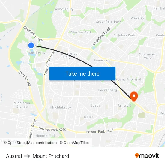 Austral to Mount Pritchard map