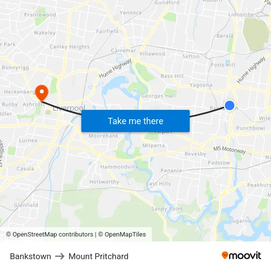 Bankstown to Mount Pritchard map
