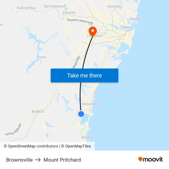 Brownsville to Mount Pritchard map