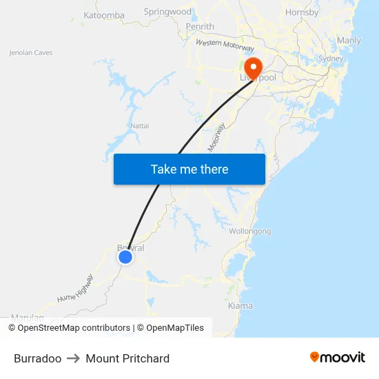 Burradoo to Mount Pritchard map