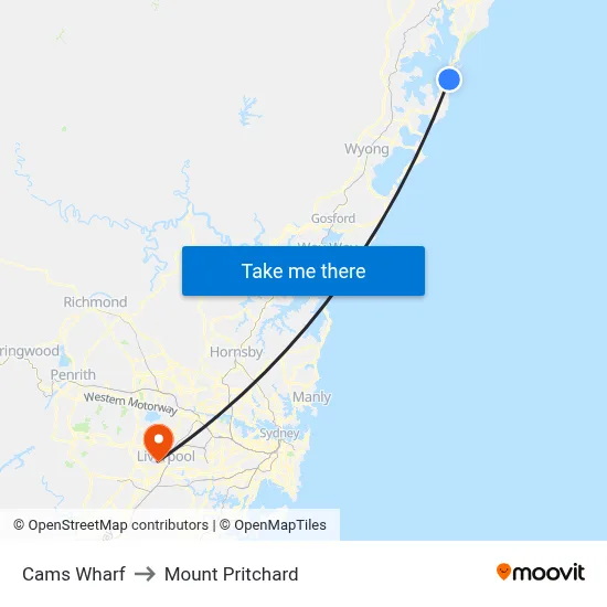 Cams Wharf to Mount Pritchard map