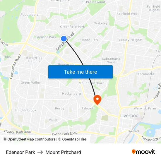 Edensor Park to Mount Pritchard map