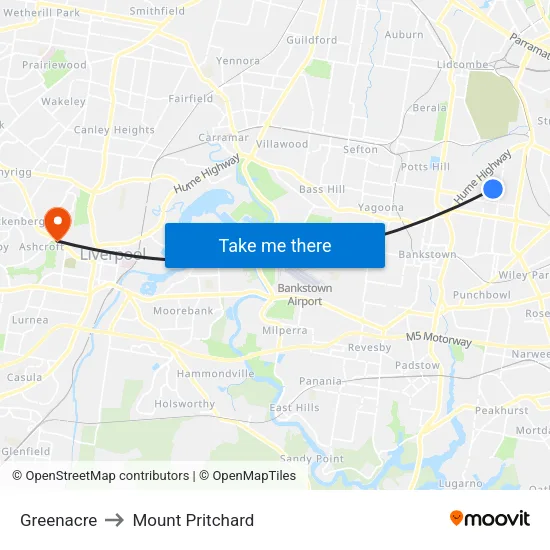 Greenacre to Mount Pritchard map