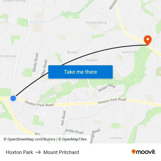 Hoxton Park to Mount Pritchard map