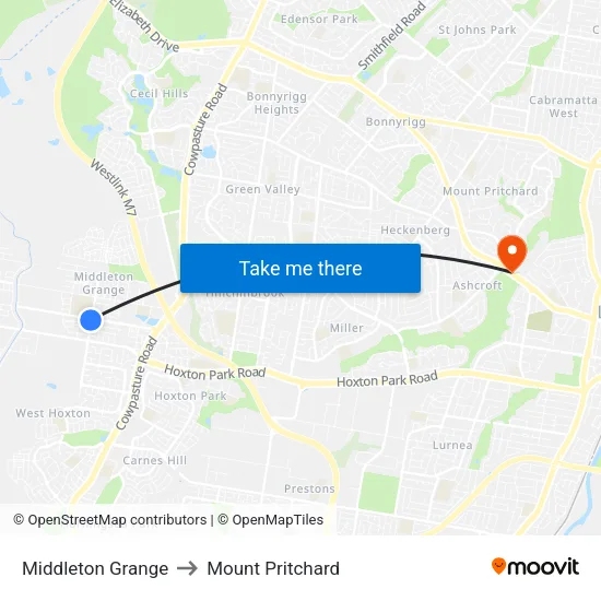 Middleton Grange to Mount Pritchard map