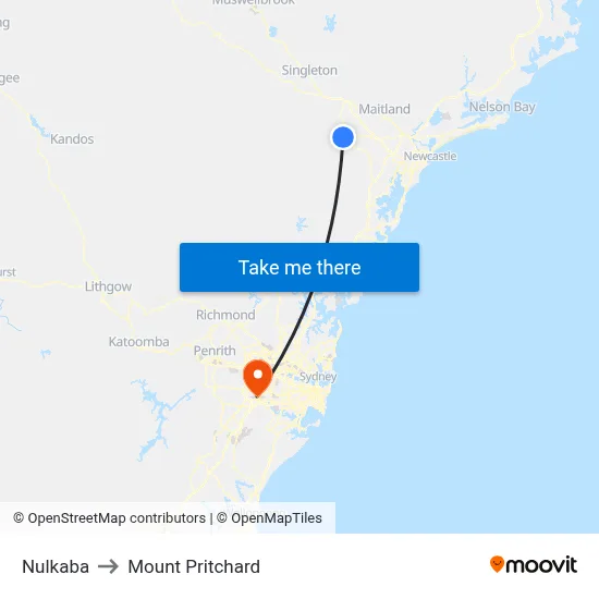 Nulkaba to Mount Pritchard map