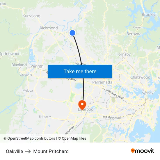 Oakville to Mount Pritchard map