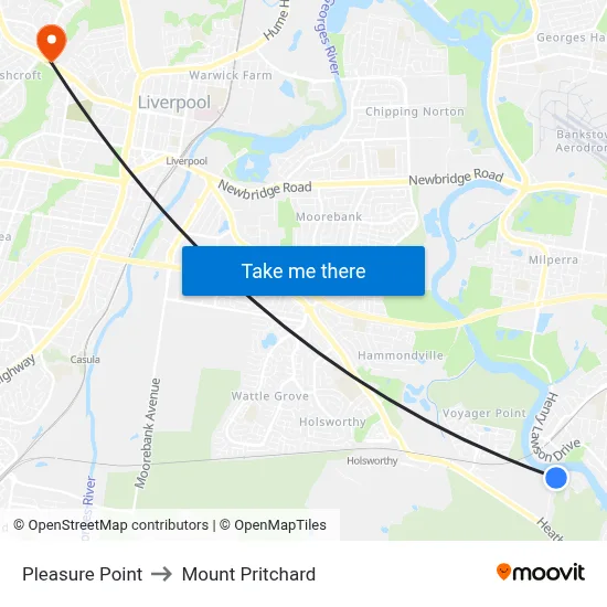 Pleasure Point to Mount Pritchard map