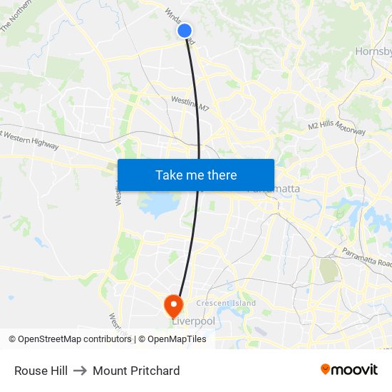 Rouse Hill to Mount Pritchard map