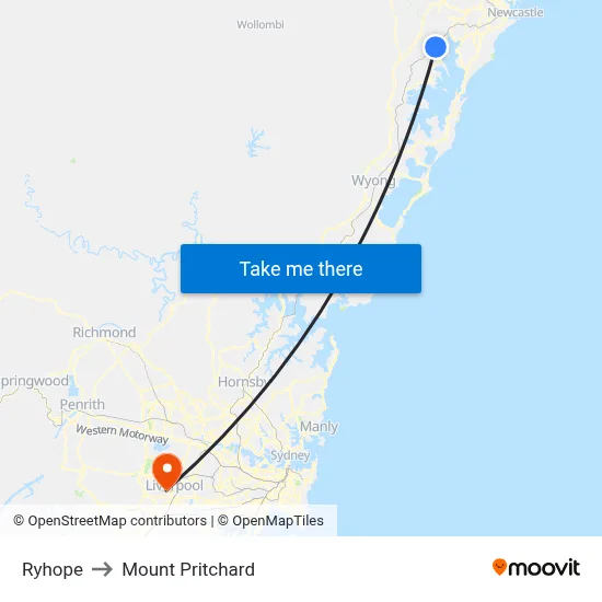 Ryhope to Mount Pritchard map