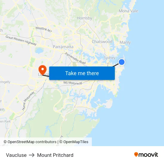 Vaucluse to Mount Pritchard map
