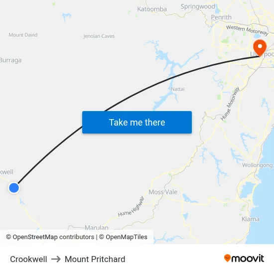 Crookwell to Mount Pritchard map