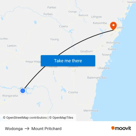 Wodonga to Mount Pritchard map