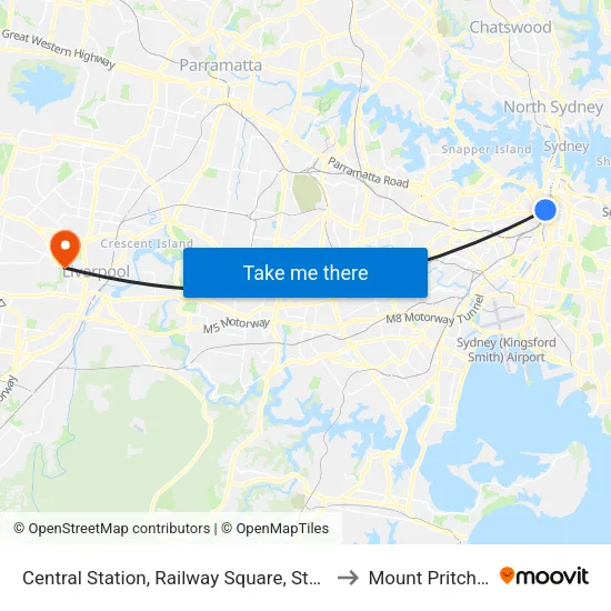Central Station, Railway Square, Stand M to Mount Pritchard map