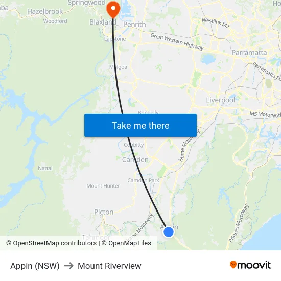 Appin (NSW) to Mount Riverview map