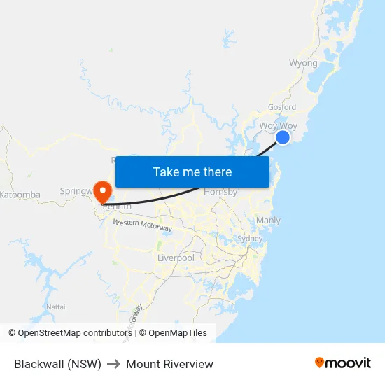 Blackwall (NSW) to Mount Riverview map
