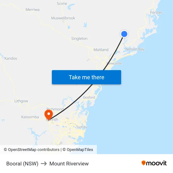 Booral (NSW) to Mount Riverview map