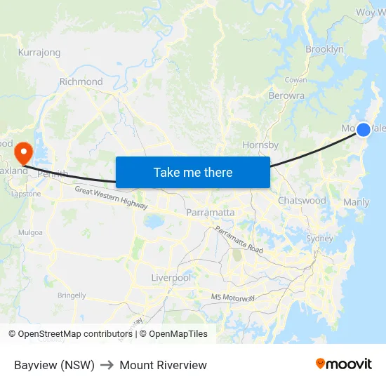Bayview (NSW) to Mount Riverview map