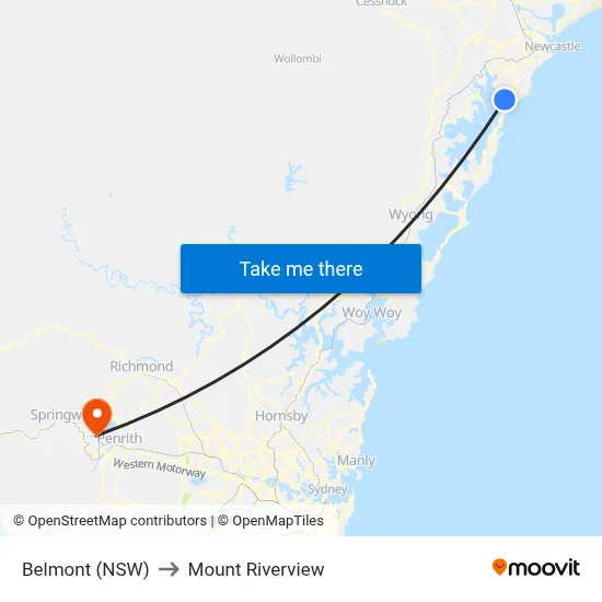 Belmont (NSW) to Mount Riverview map