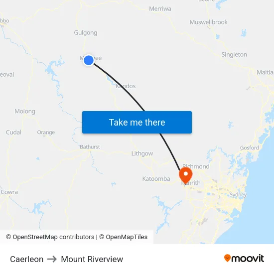 Caerleon to Mount Riverview map