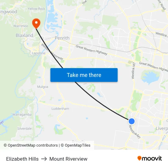 Elizabeth Hills to Mount Riverview map