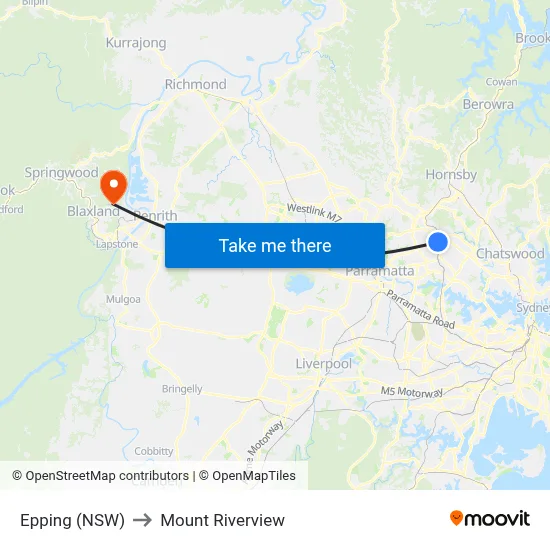Epping (NSW) to Mount Riverview map