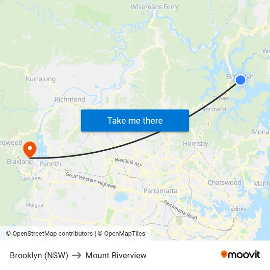 Brooklyn (NSW) to Mount Riverview map