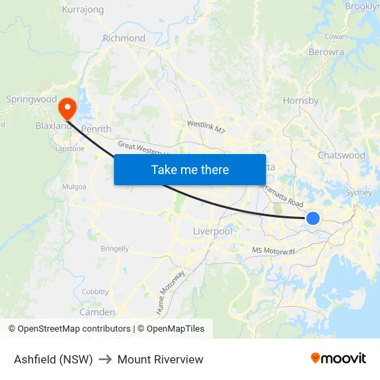 Ashfield (NSW) to Mount Riverview map