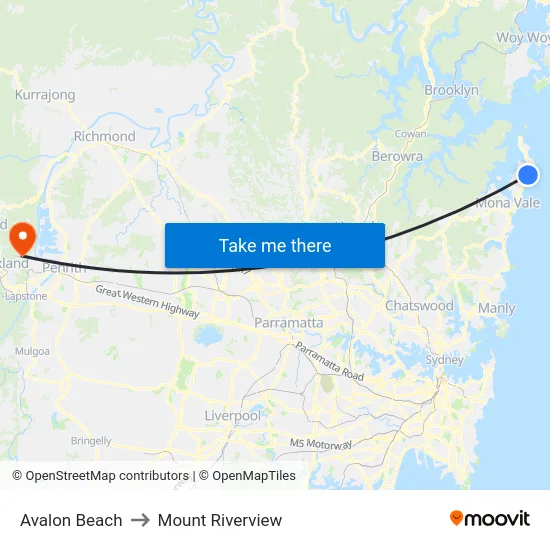 Avalon Beach to Mount Riverview map