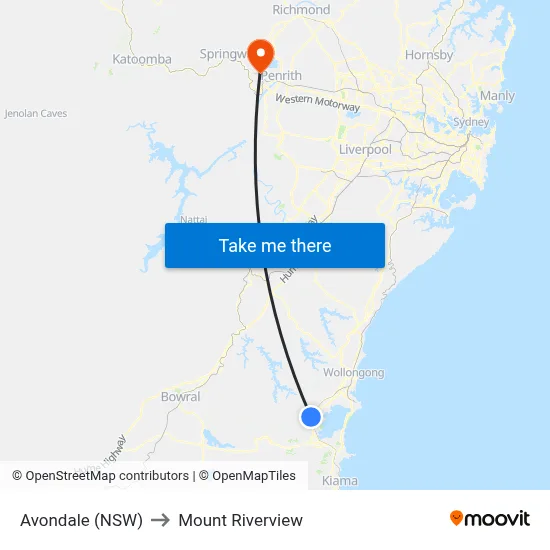 Avondale (NSW) to Mount Riverview map