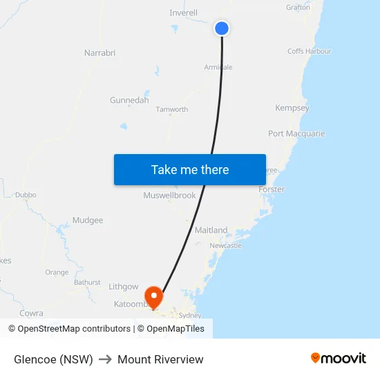 Glencoe (NSW) to Mount Riverview map