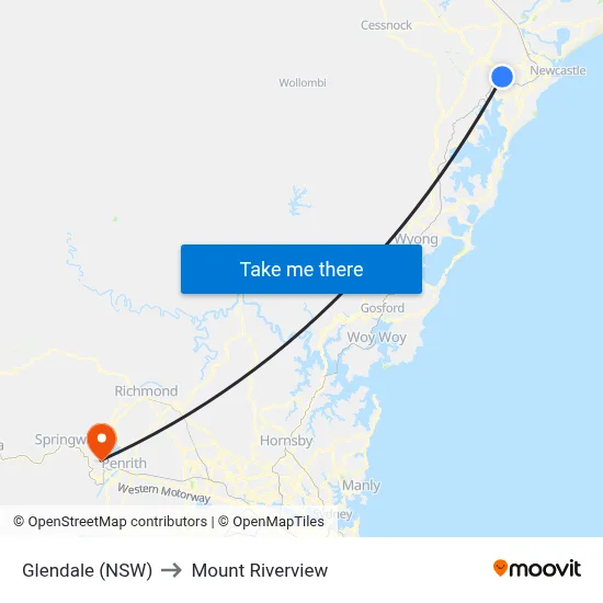 Glendale (NSW) to Mount Riverview map