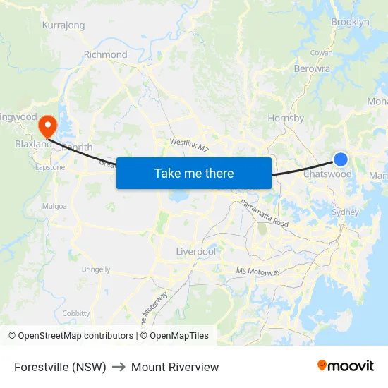 Forestville (NSW) to Mount Riverview map