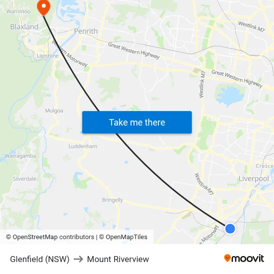 Glenfield (NSW) to Mount Riverview map