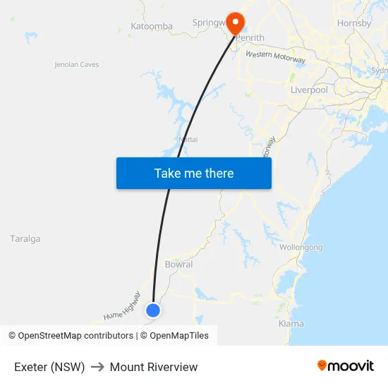 Exeter (NSW) to Mount Riverview map