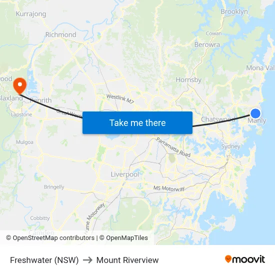 Freshwater (NSW) to Mount Riverview map